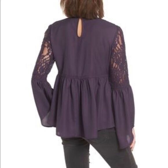 Sun & Shadow Purple Lace Inset Peplum Top Bell Sleeves M - Picture 5 of 15